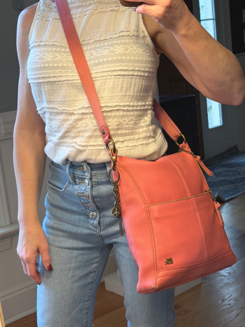 The Sak Boho Pebbled Leather Crossbody Bag Pink Casual Chic